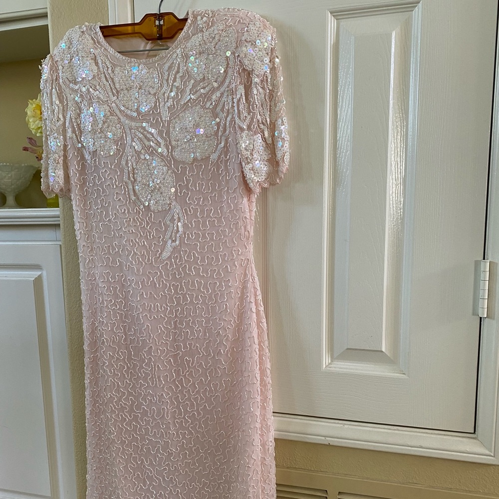 SCALA vintage formal evening dress pink beaded silk dress special occasion